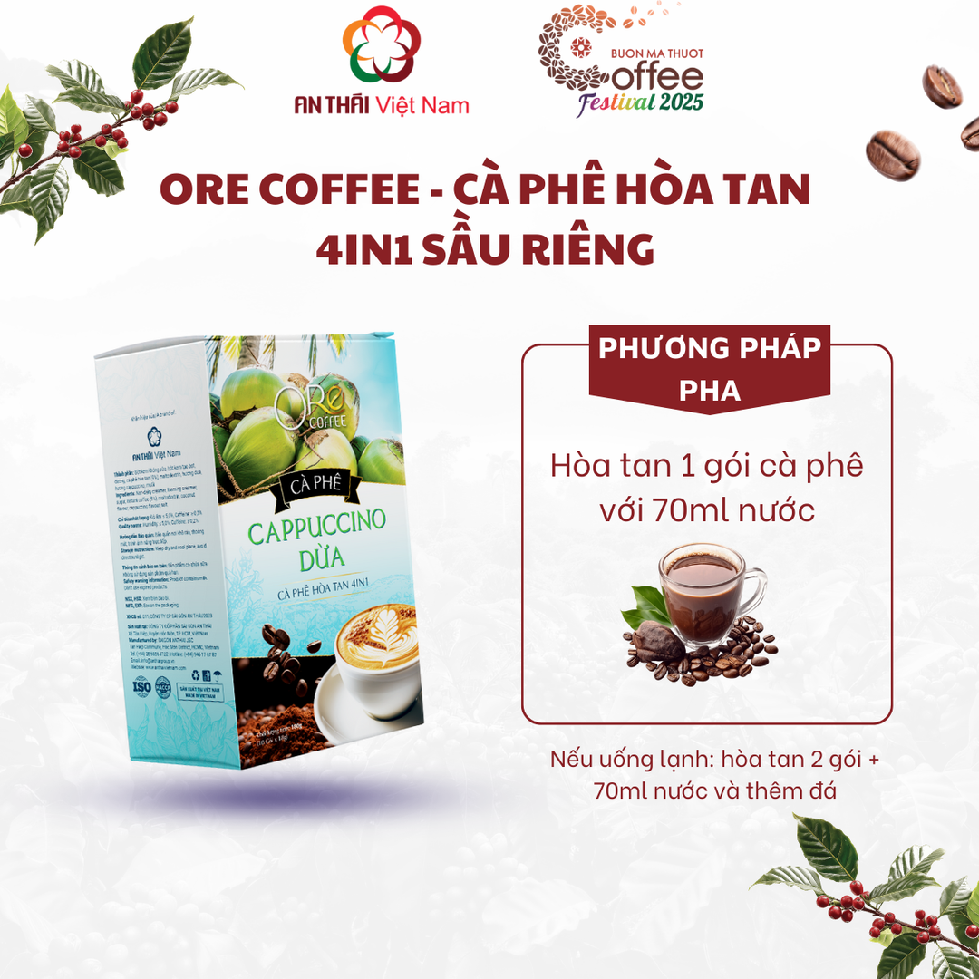 Ore Coffee Cappuccino Dừa - Cà Phê Hòa Tan 4in1